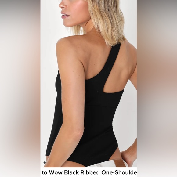 🖤NWT Lulus Black Ribbed One-Shoulder Asymmetrical Bodysuit🖤 Size Small - Picture 8 of 13